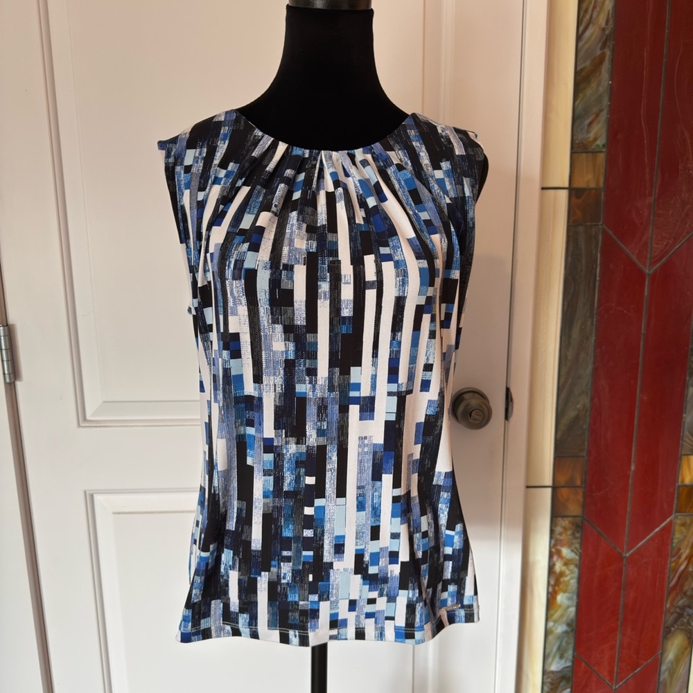 Calvin Klein Geometric Blue and Black Blouse